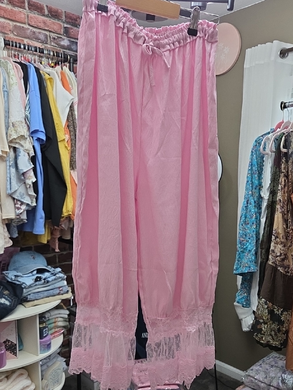 Pink Lace-Trim Bloomer Lounge Pants